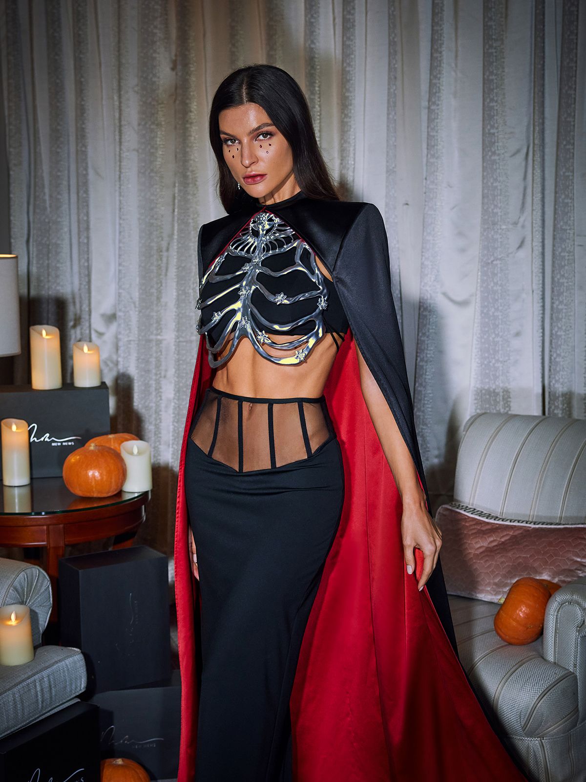 Ivara Hollow Skeleton Top - Black Gothic Stylish Design