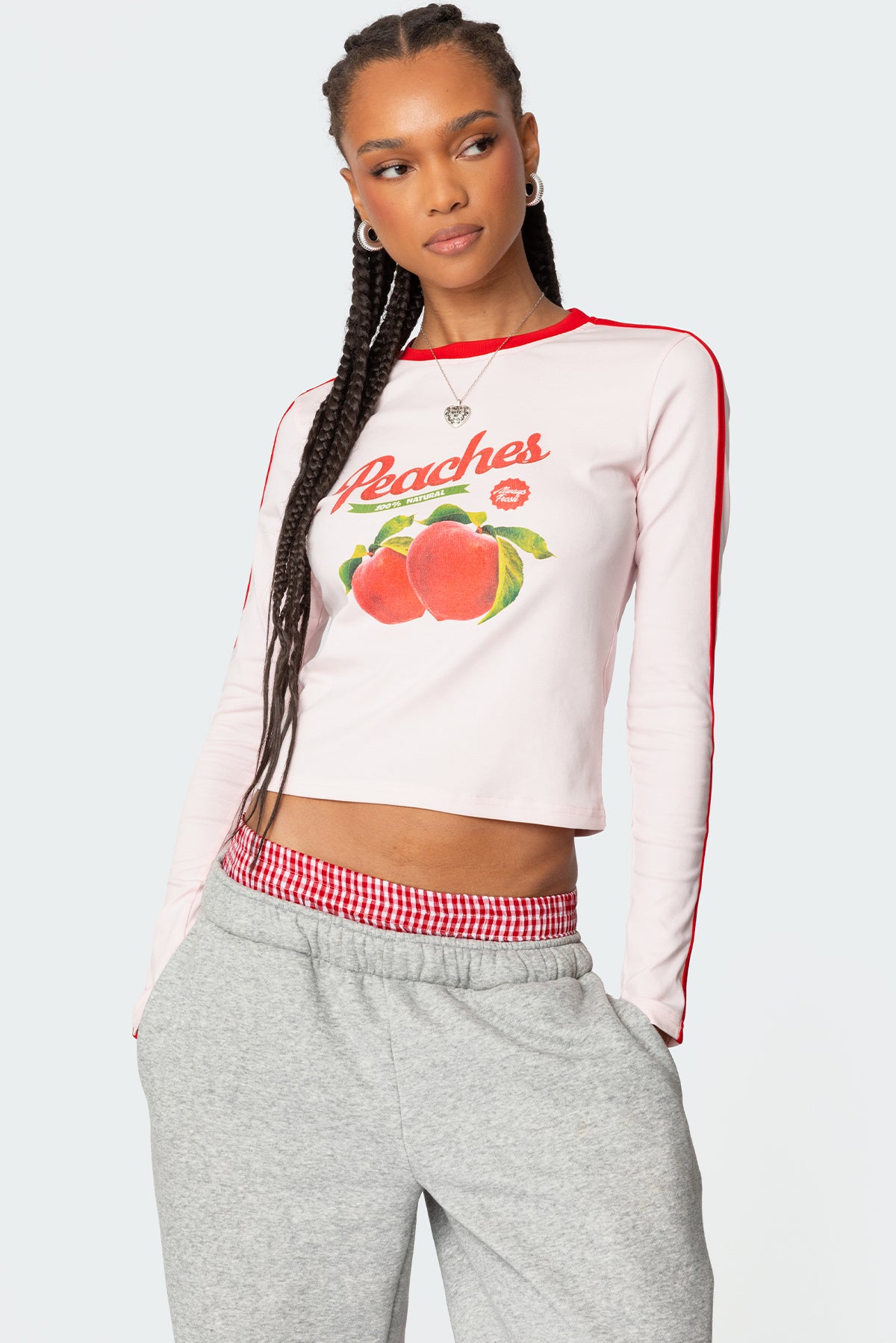 Light Pink Graphic Print Long Sleeve T-Shirt Women Cotton Spandex