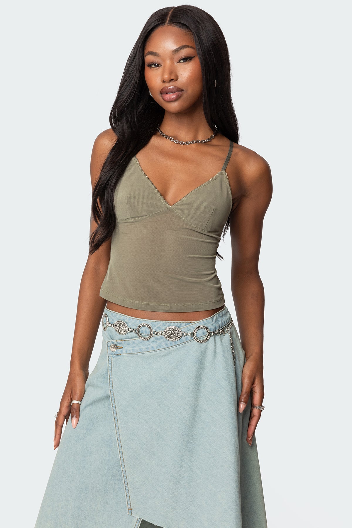 Green Mesh Tank Top Womens Adjustable Straps Triangle Design