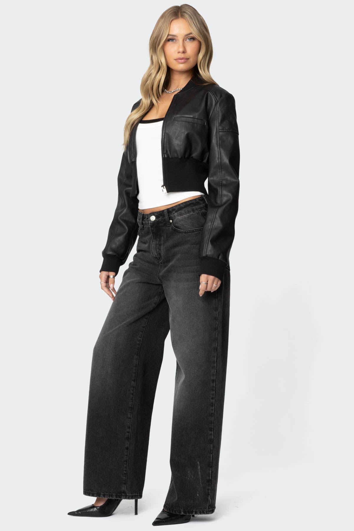 Black Cropped Faux Leather Jacket - Stylish Moto Fit