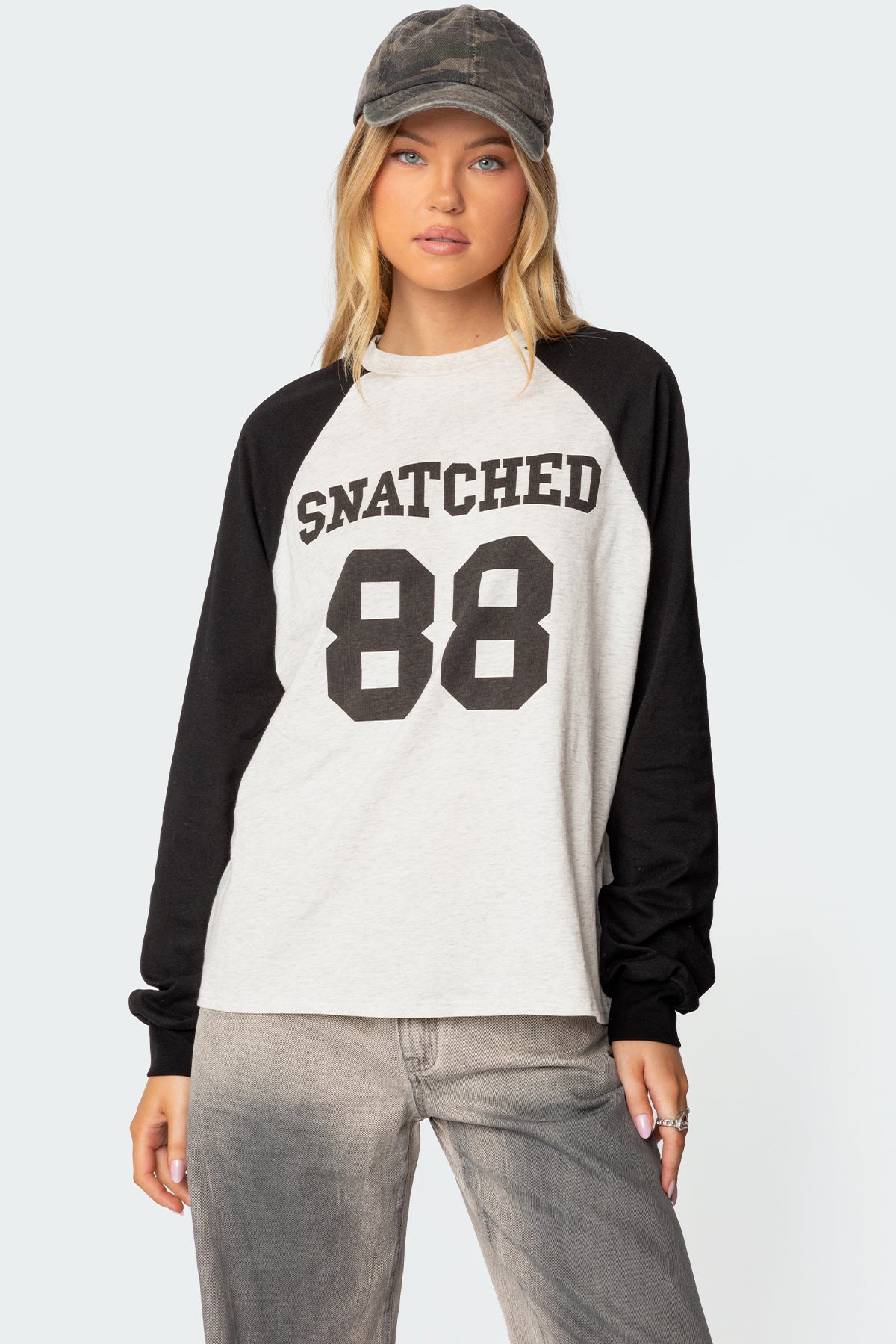 Gray Melange Oversized Cotton Graphic Long Sleeve Shirt