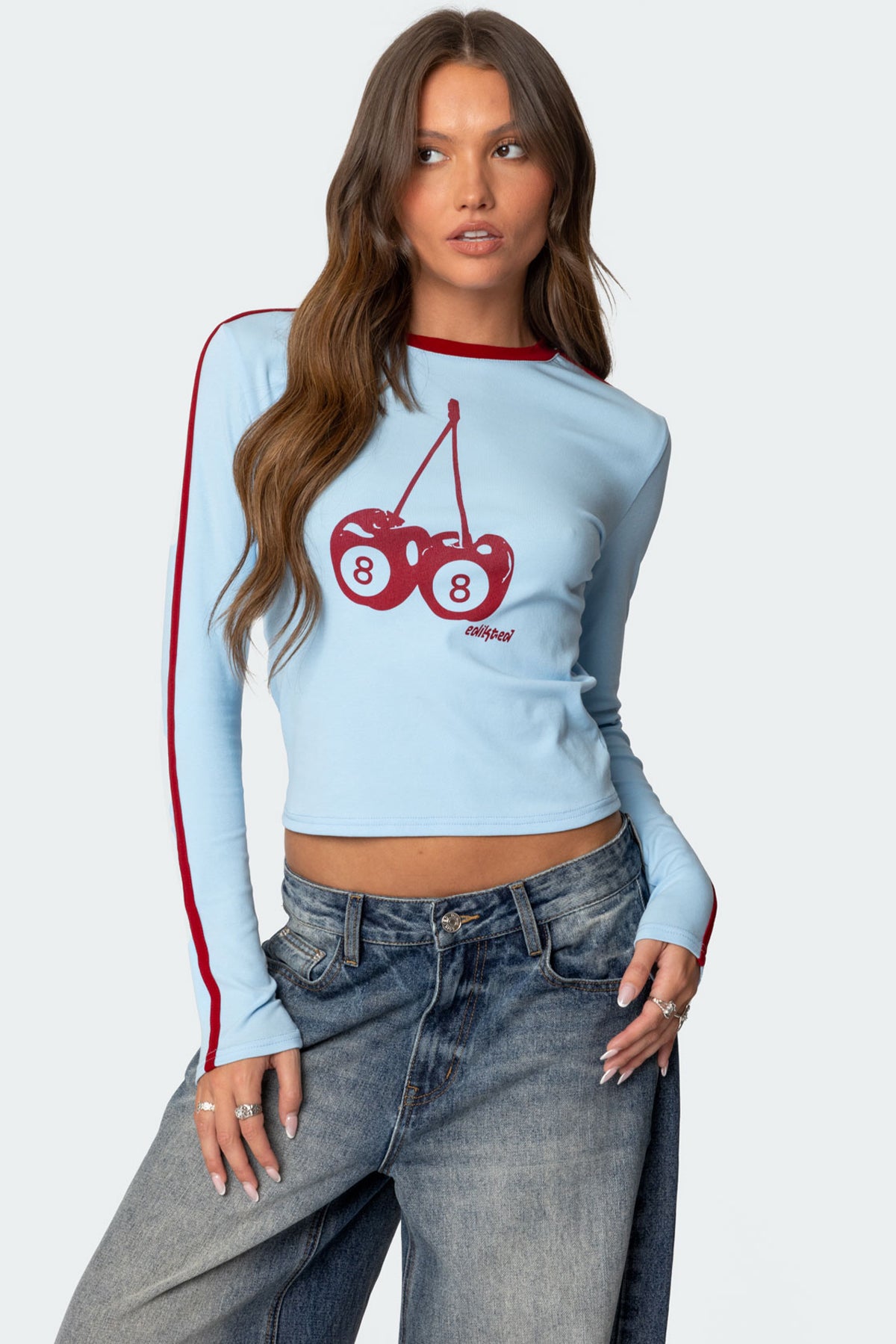 Light Blue Long Sleeve Graphic Print T-Shirt