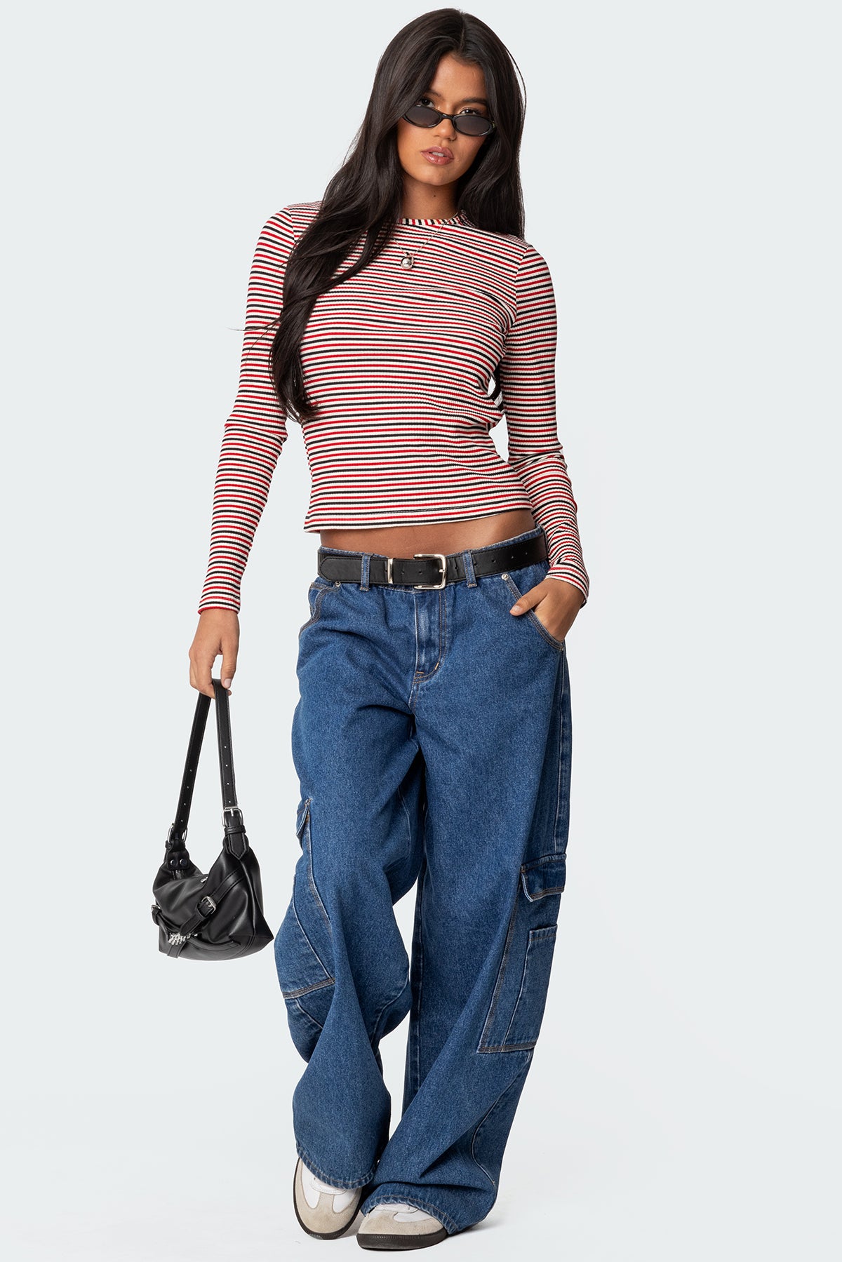 Striped Ribbed Long Sleeve T-Shirt in Mix Colors