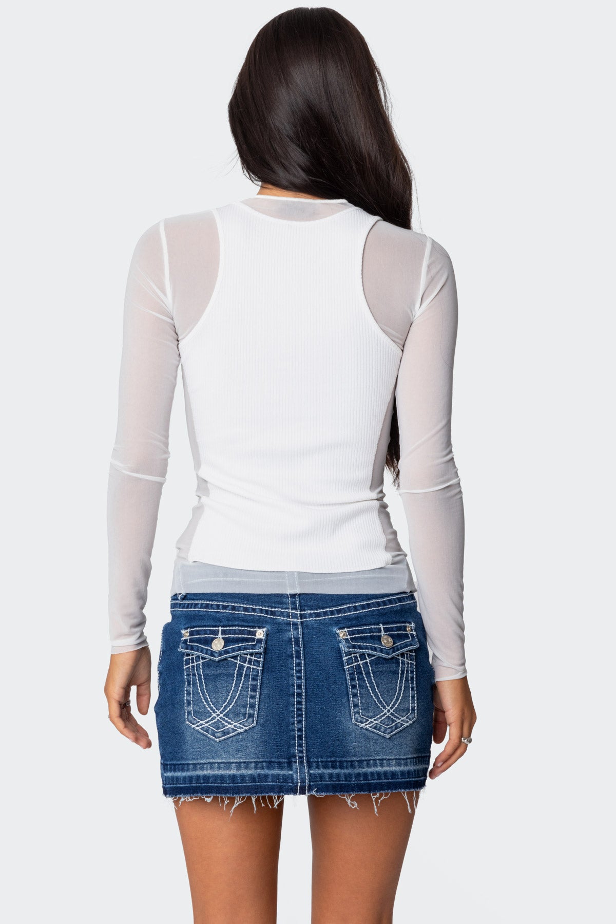 White Ribbed Tank Mesh Top