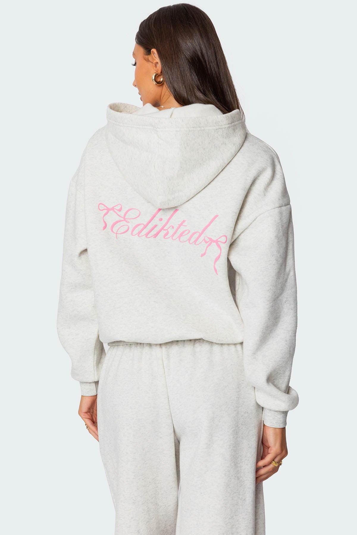 Gray Melange Bow Detail Hoodie for Women