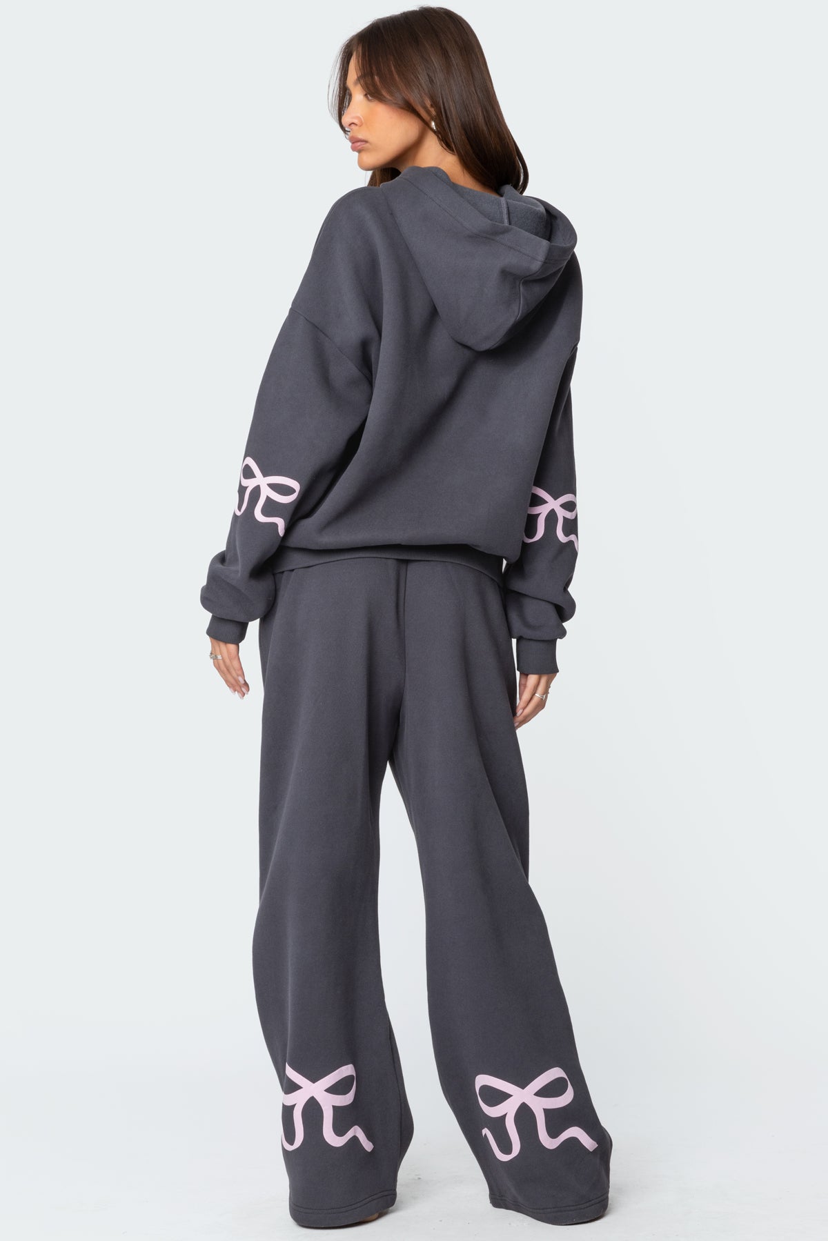 Dark Gray Bow Detail Sweatpants Womens Loungewear Set