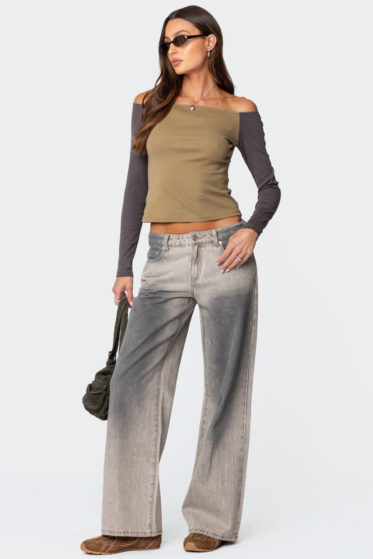 Gray Washed Loose Fit Low Rise Denim Jeans