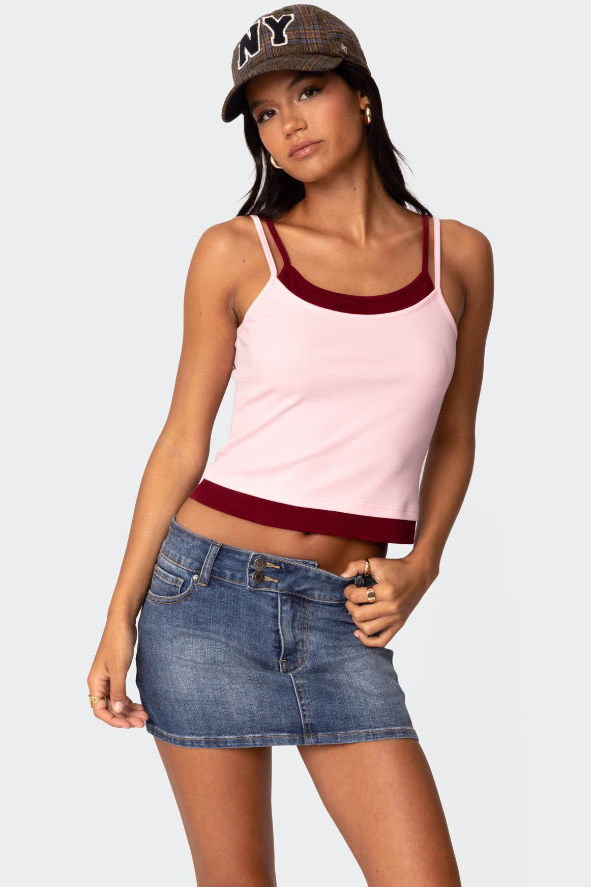 Light Pink Layered Tank Top Sleeveless Cotton Spandex Blend