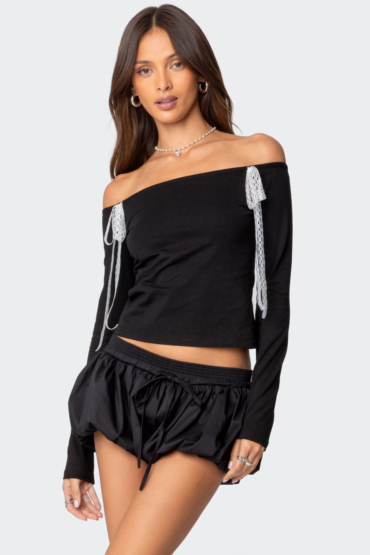Black Lace Off Shoulder Top