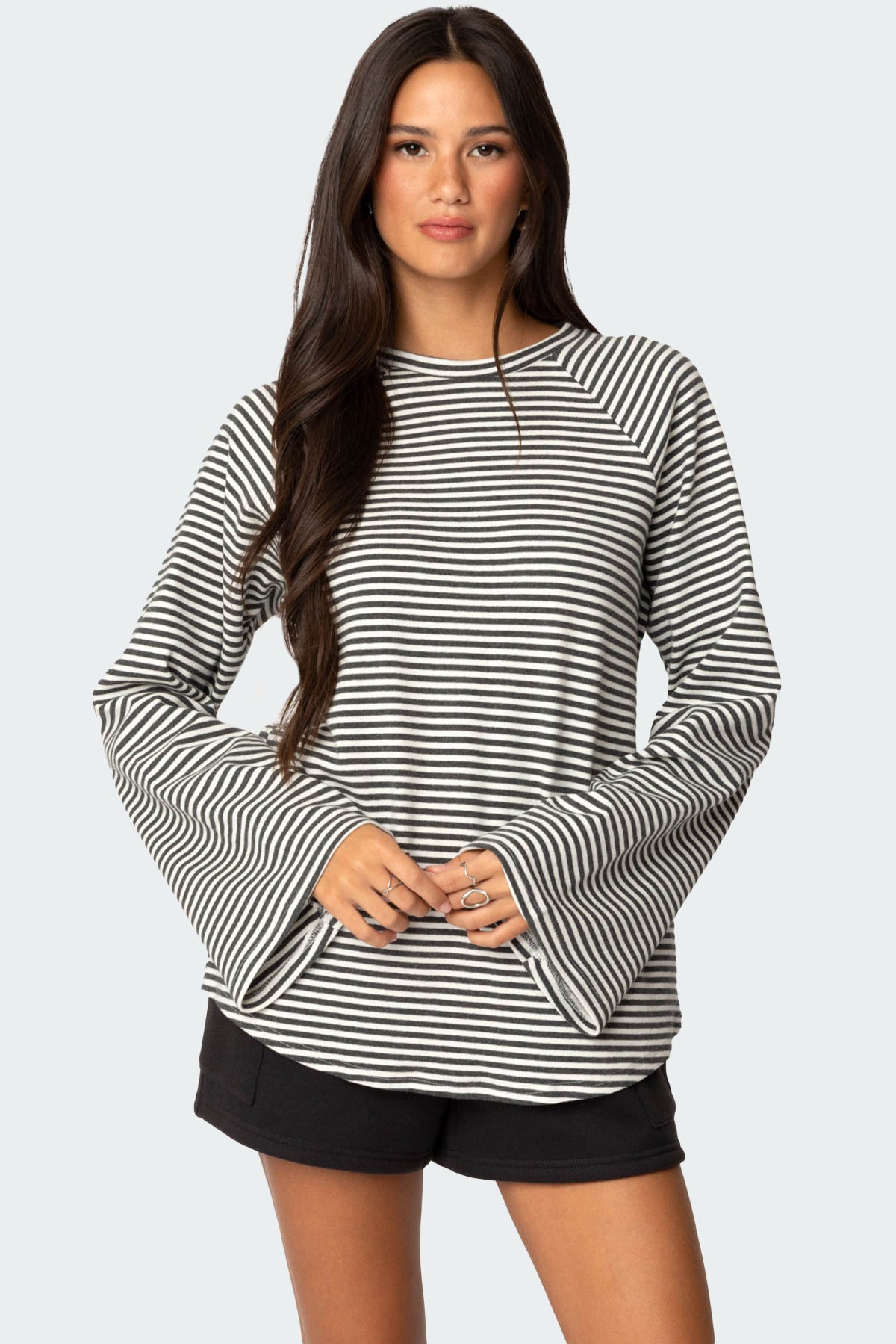 Gray Melange Oversized Bell Sleeve T-Shirt