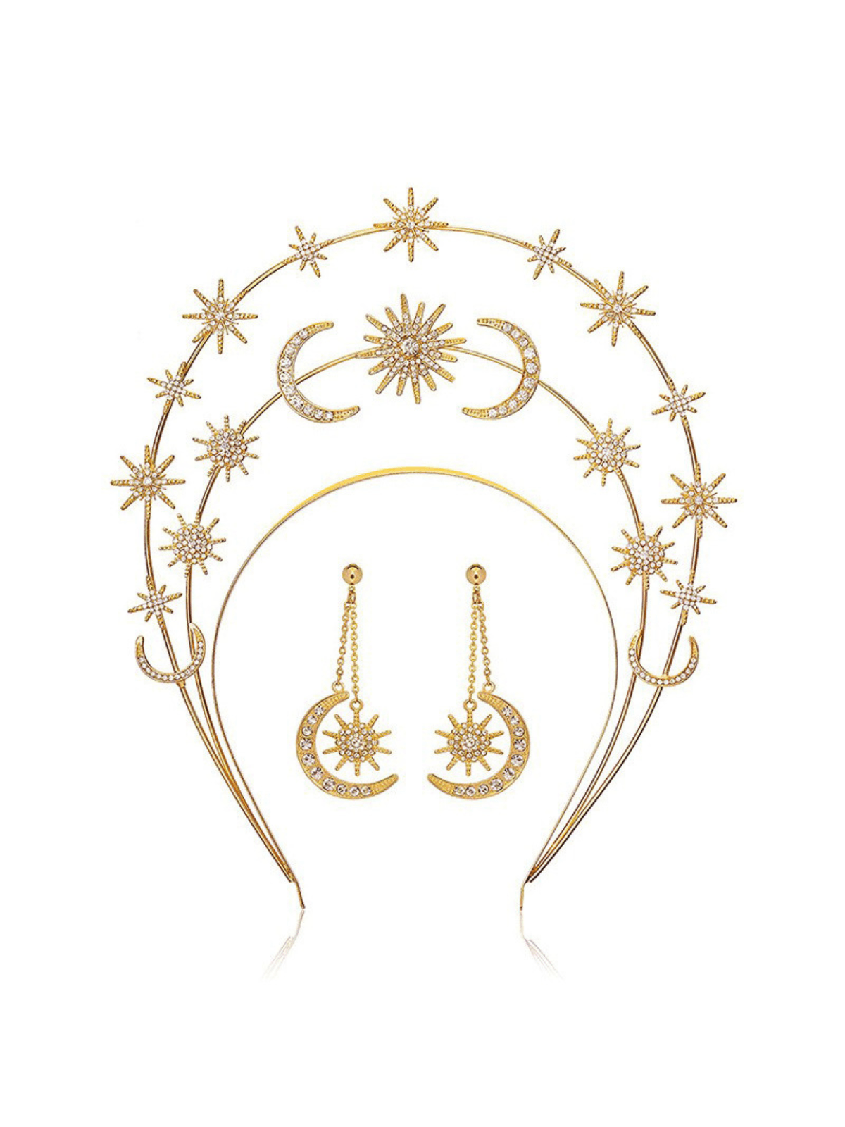Celestial Star Moon Headband Set Gold Crystal Accessories