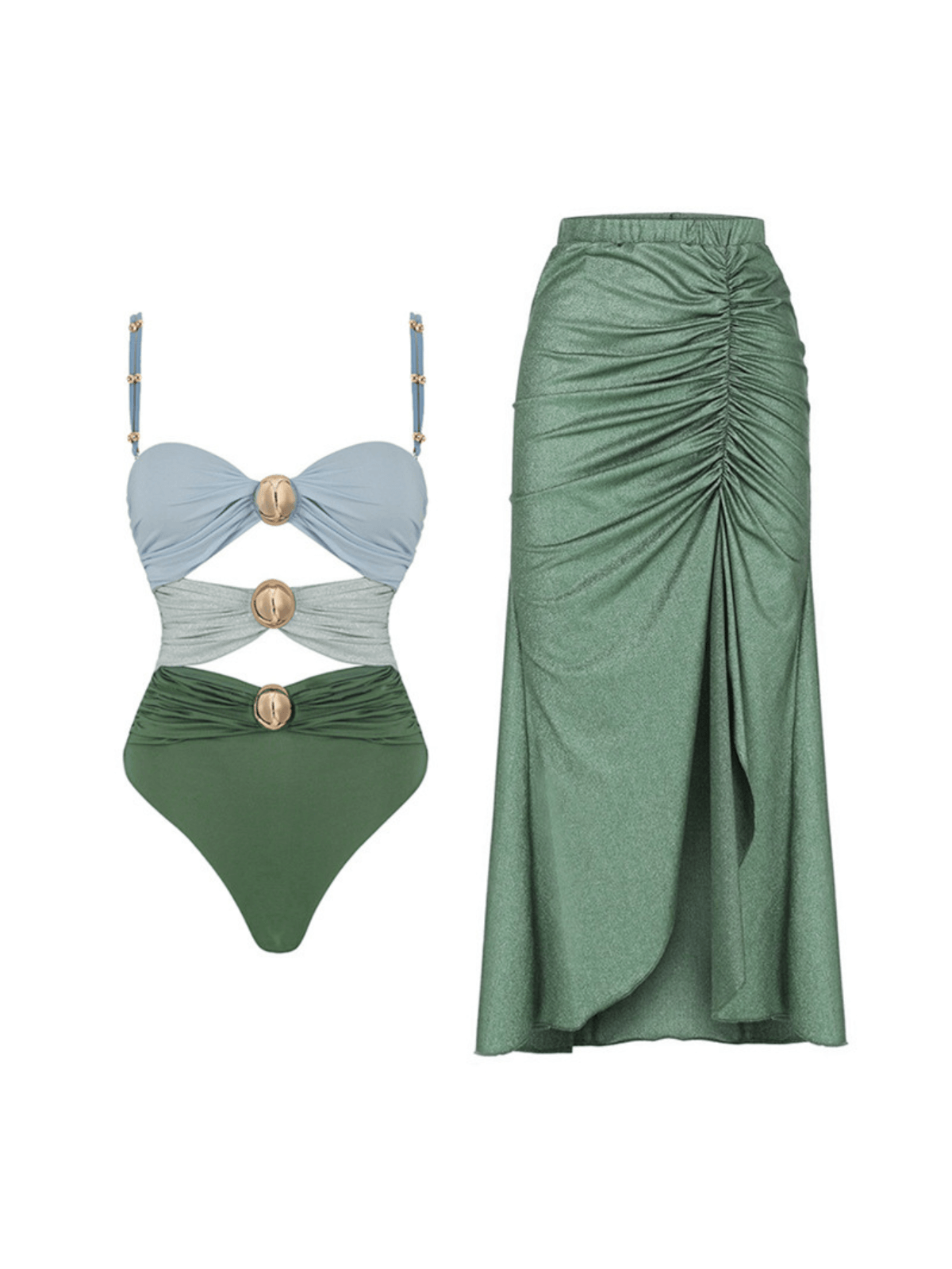 Vibrant Color Clash Two Piece Swimwear Set for Women