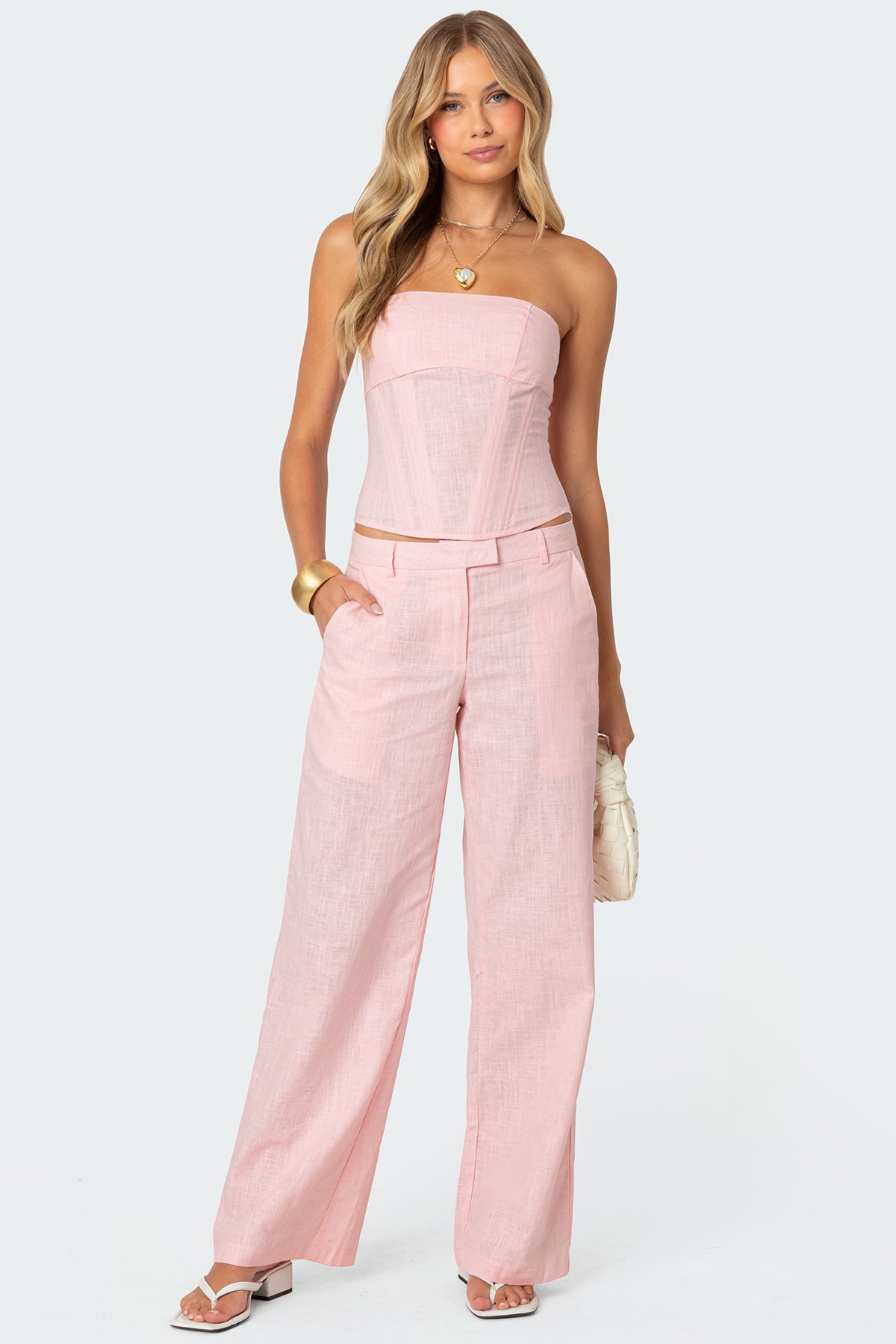 Light Pink Linen Pants Womens Set