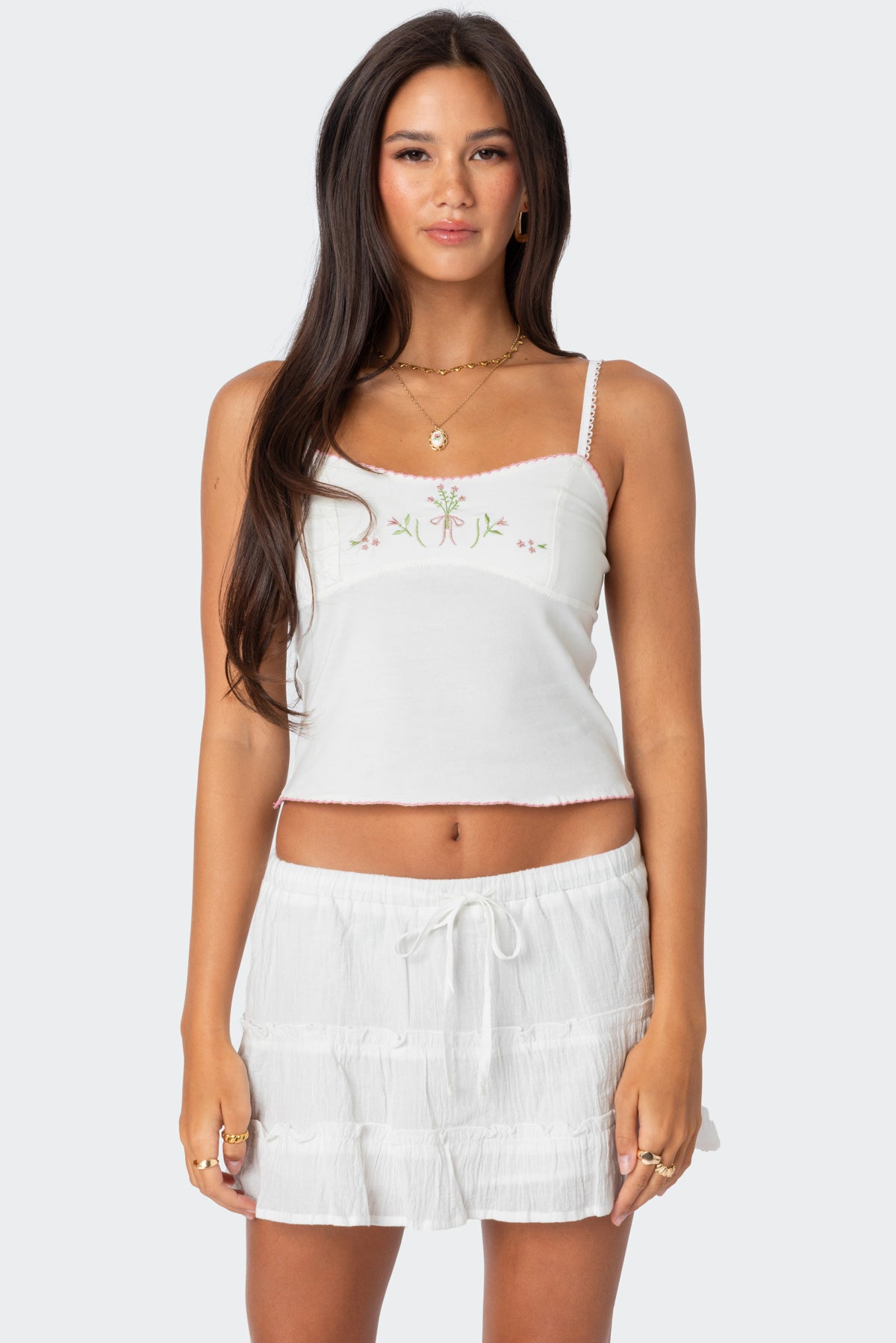 White Embroidered Tank Top for Women