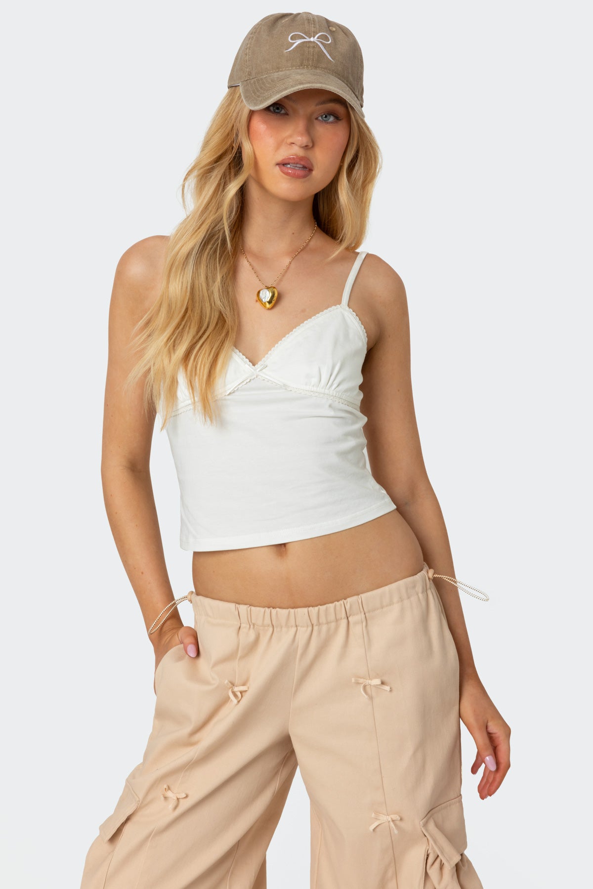 White Lace Trim Tank Top for Women