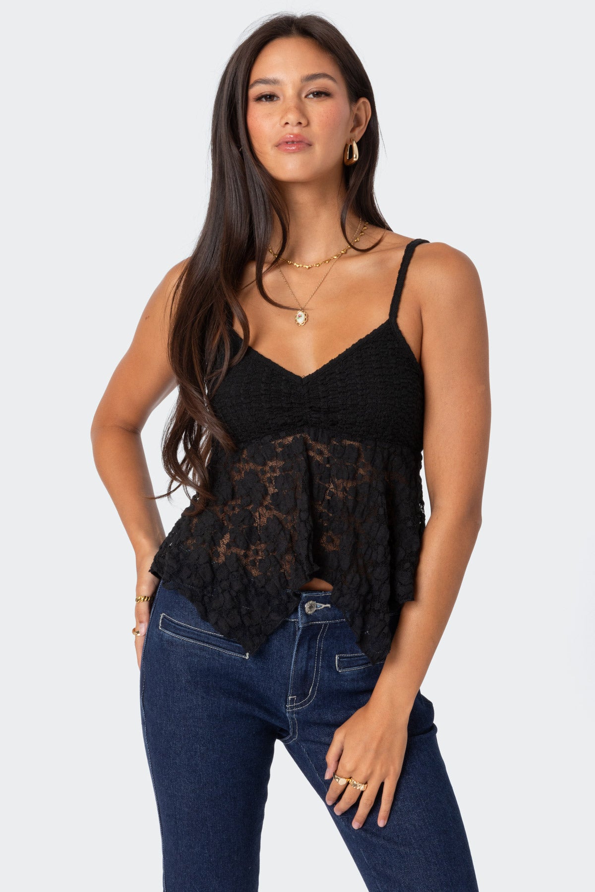Black Sheer Lace Tank Top XL XS M S L