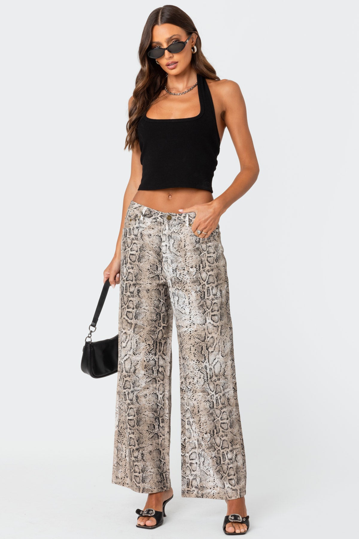 Mens Snakeskin Print Low Rise Cotton Jeans