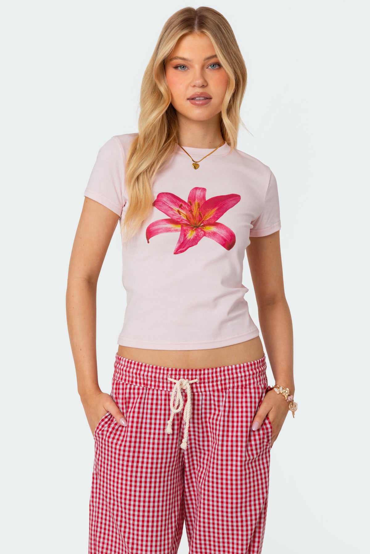 Light Pink Graphic Print Cotton T-Shirt