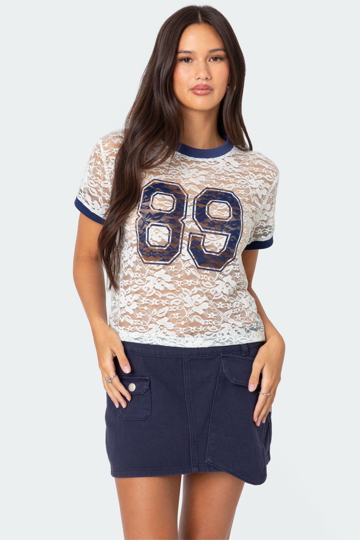 Sheer Lace White T-Shirt Womens Graphic Print