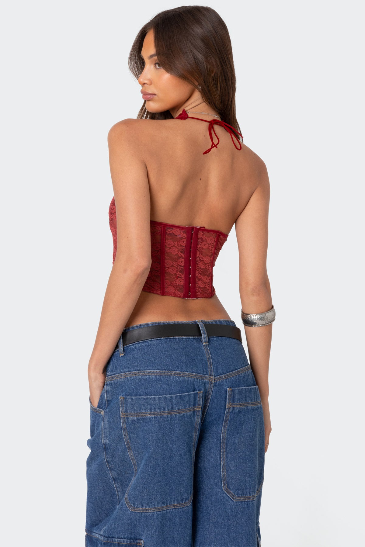 Burgundy Lace Halter Corset Top