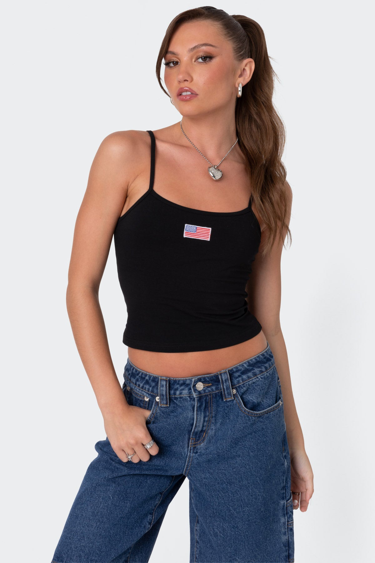 Black Adjustable Strap Tank Top Cotton Spandex Blend