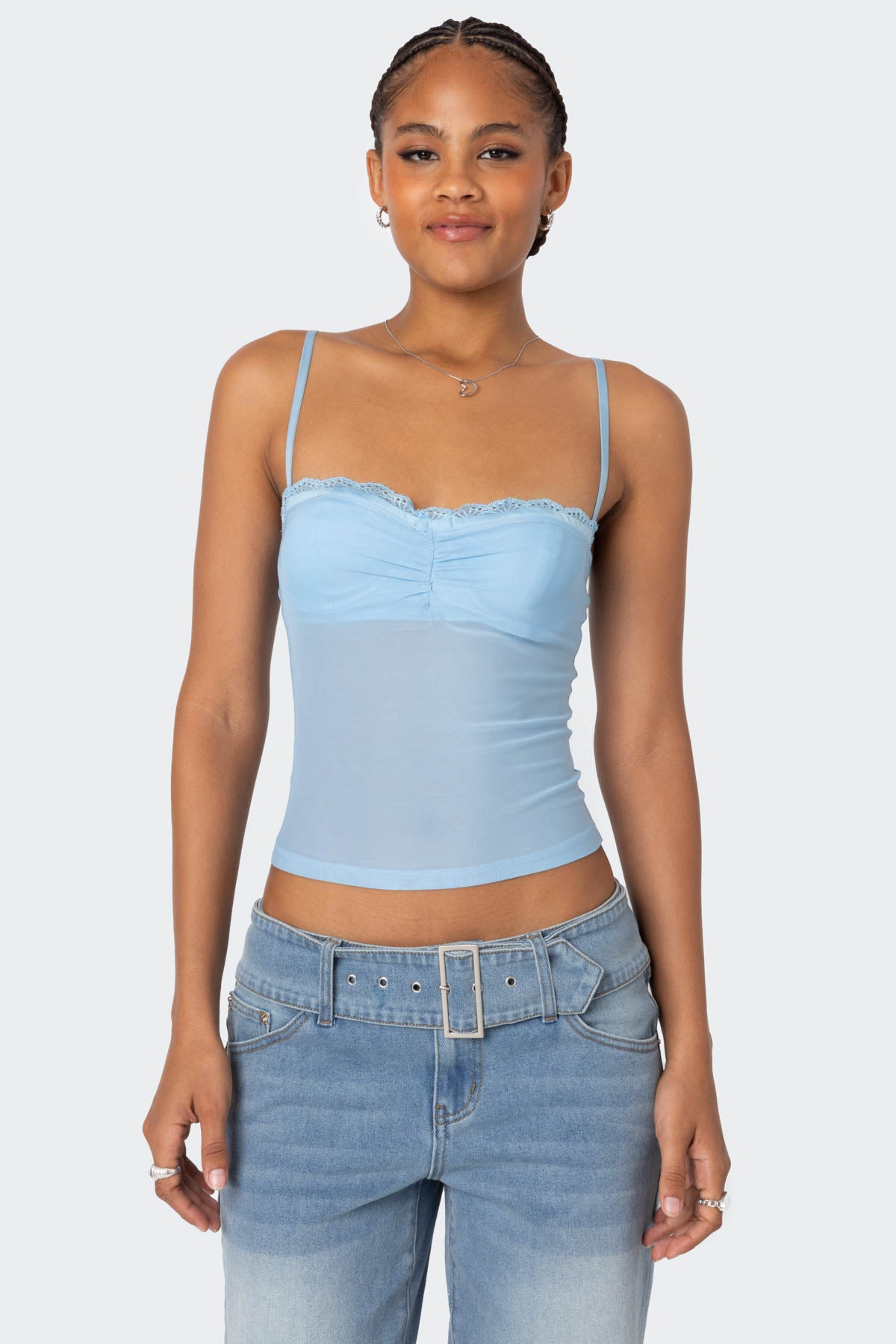 Light Blue Sheer Mesh Bra Top