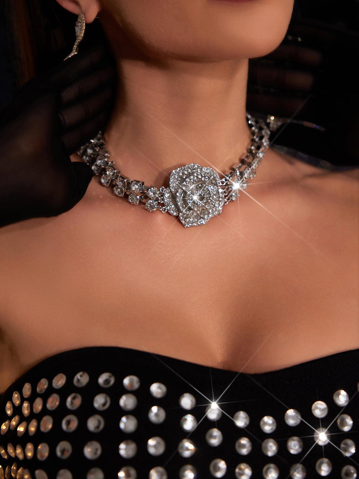 Silver Crystal Rose Necklace - Elegant Handcrafted Jewelry
