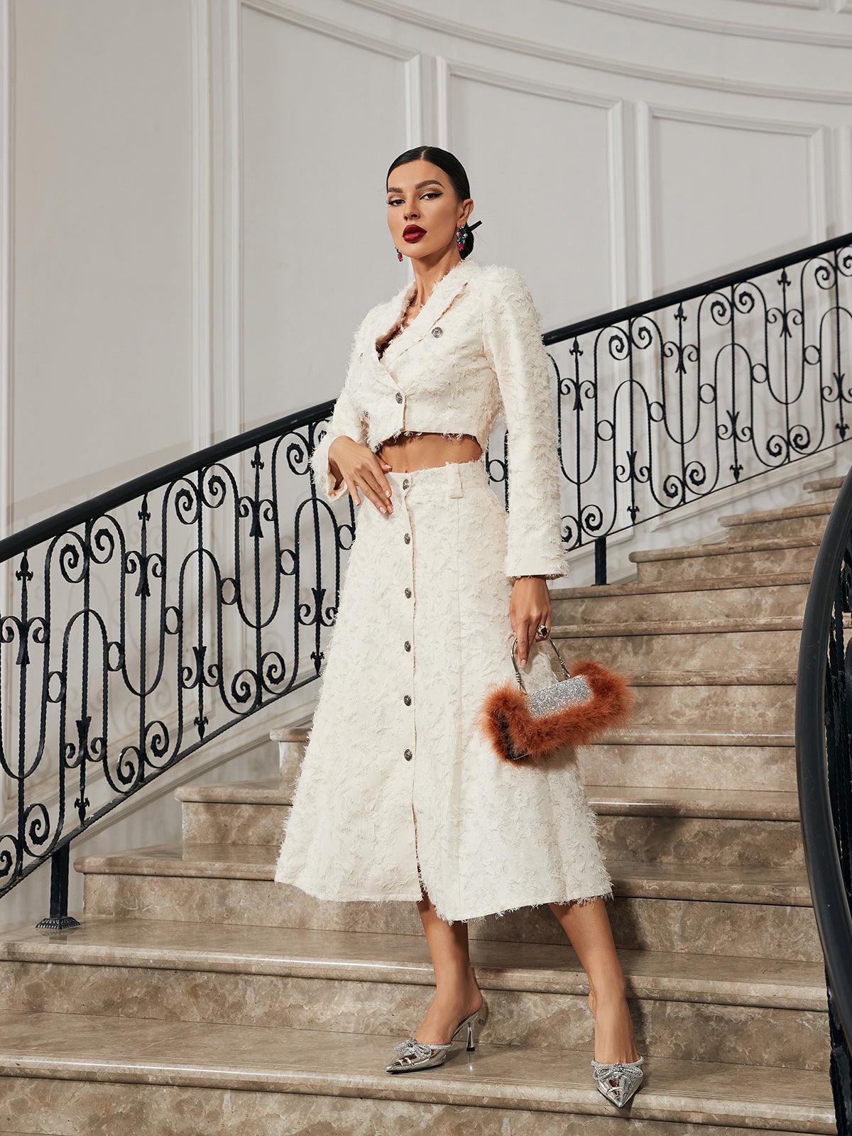 White Fringe Skirt Set - Elegant Cocktail Fashion