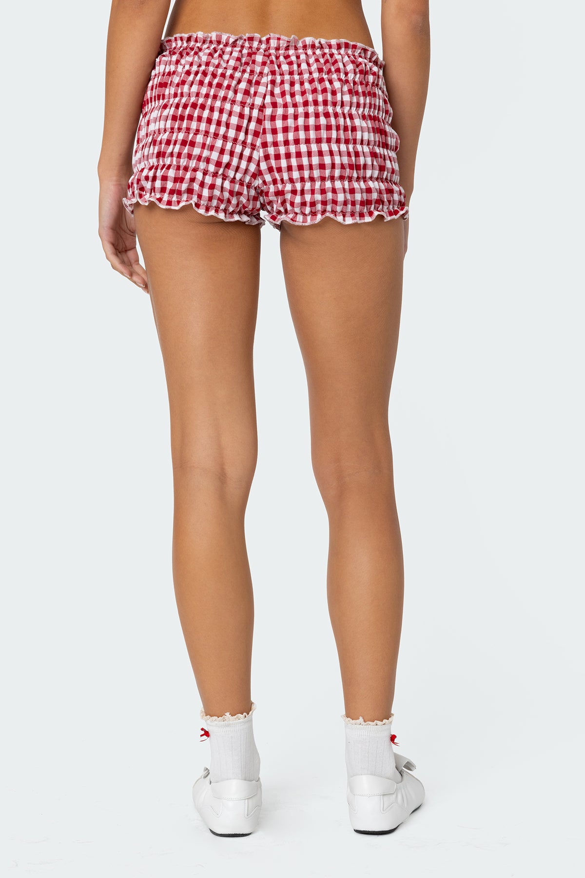Red Gingham Scrunch Shorts for Women