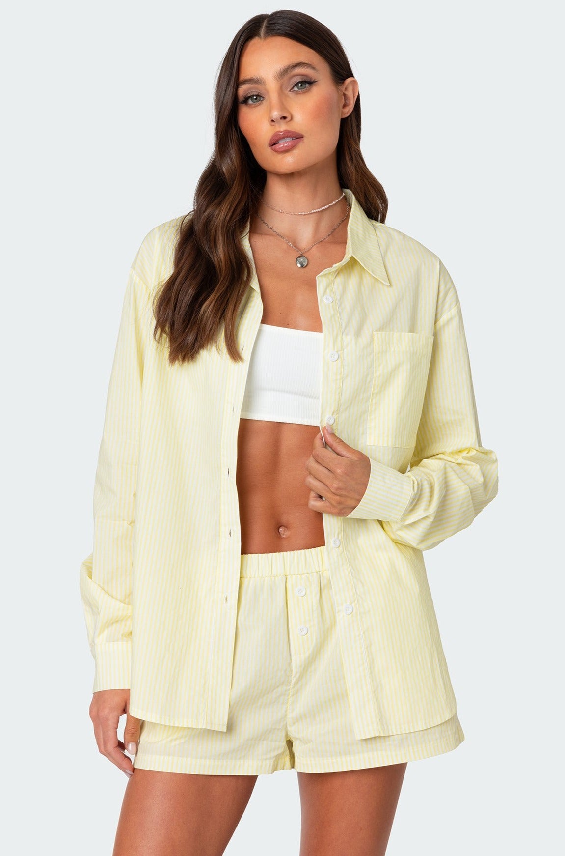 Yellow Oversized Pinstripe Cotton Shirt