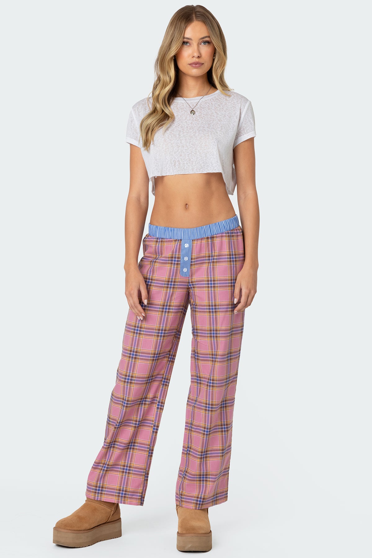 Pink Plaid and Stripe Sleepwear Pants