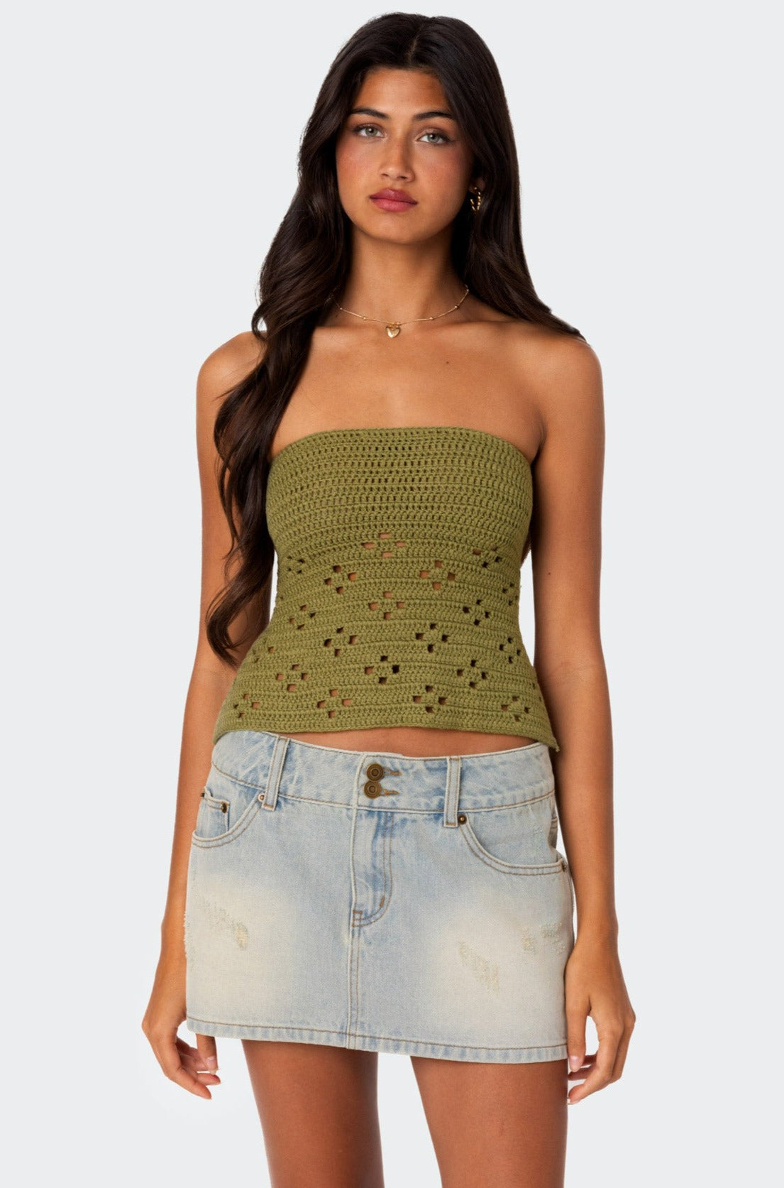Green Crochet Strapless Top Womens Beachwear XS-XL