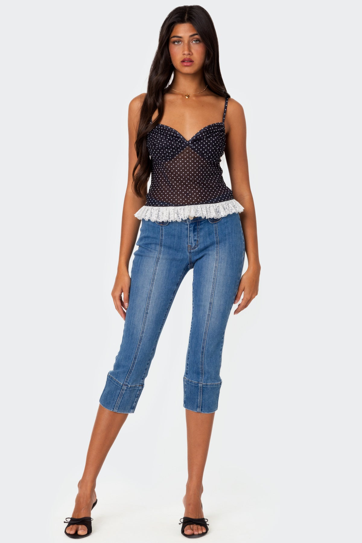 Polka Dot Mesh Cupped Sleeveless Top