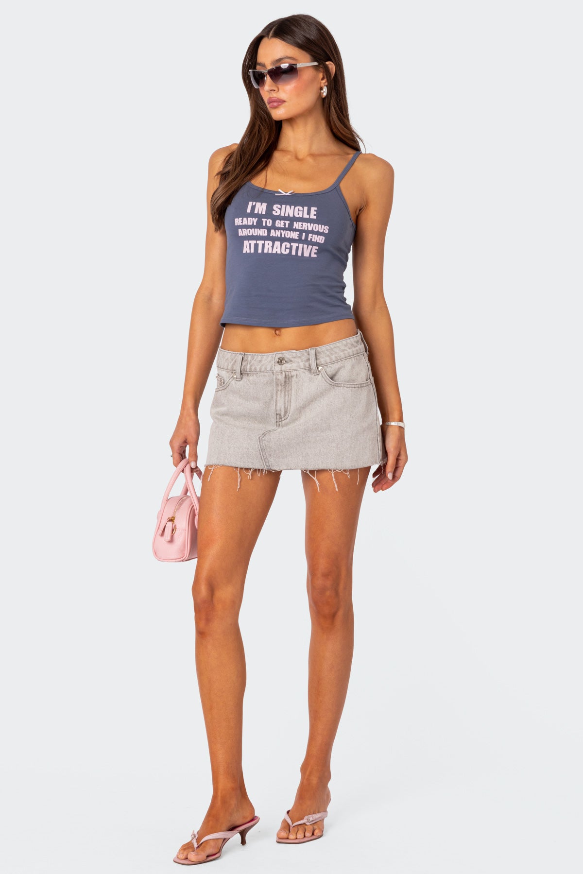 Light Gray Denim Mini Skirt - Low Rise Style