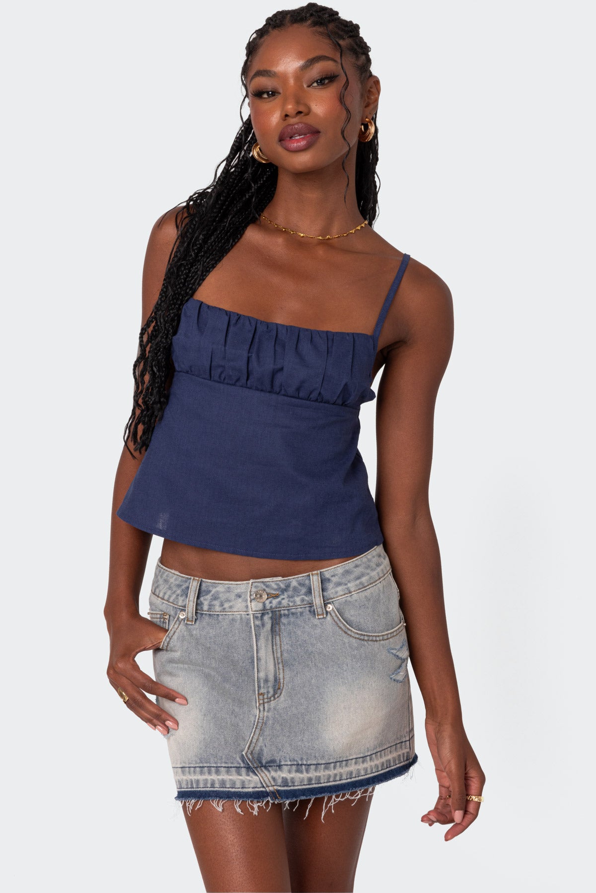 Navy Linen Tank Top with Adjustable Straps