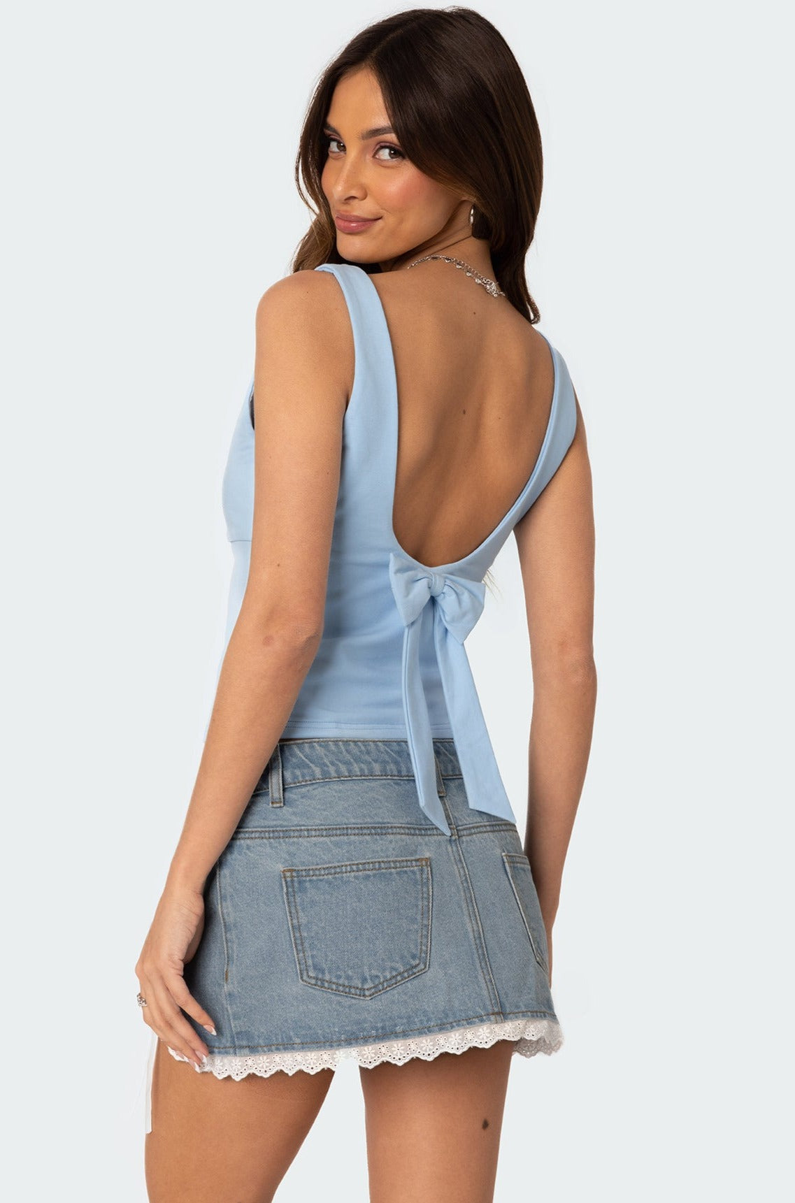 Light Blue Bow Detail Tank Top