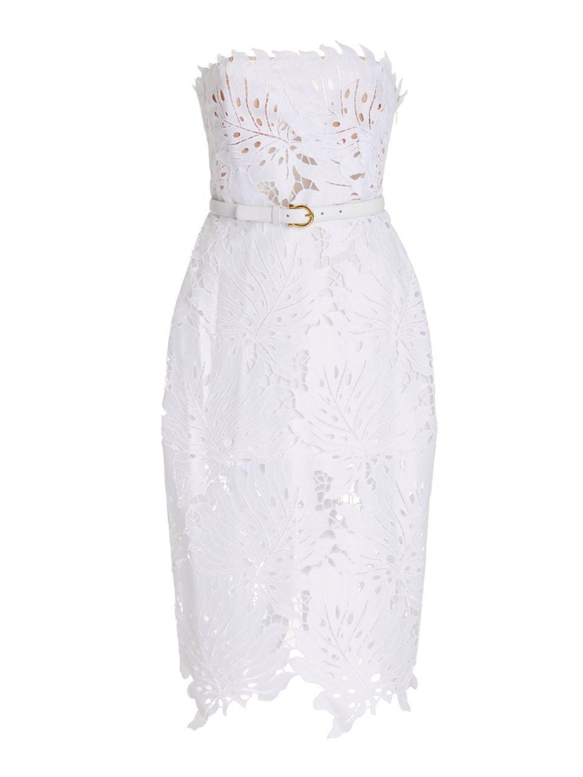 White Lace Strapless Midi Dress