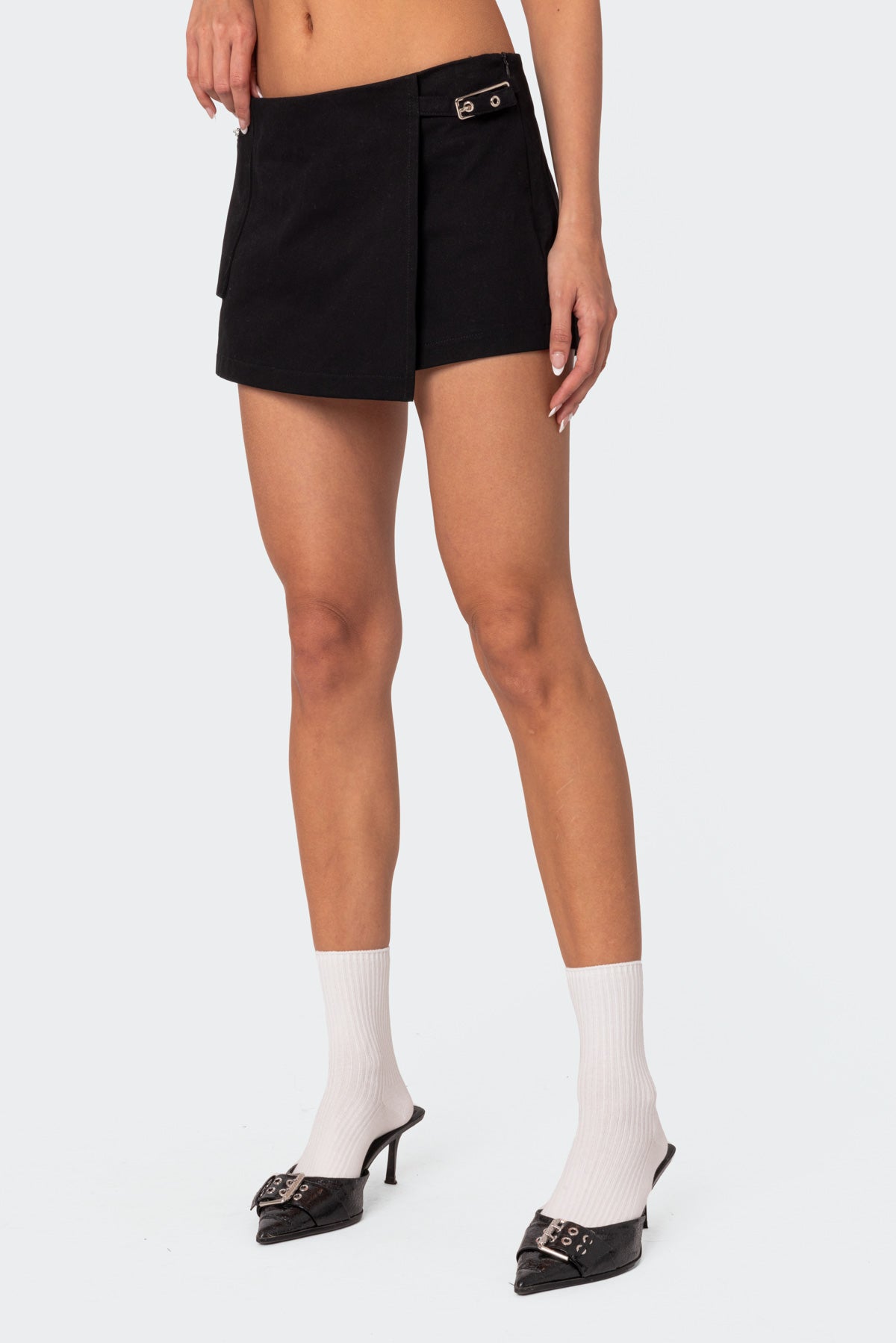 Black Utility Cotton Wrap Skort Dress XS-XL