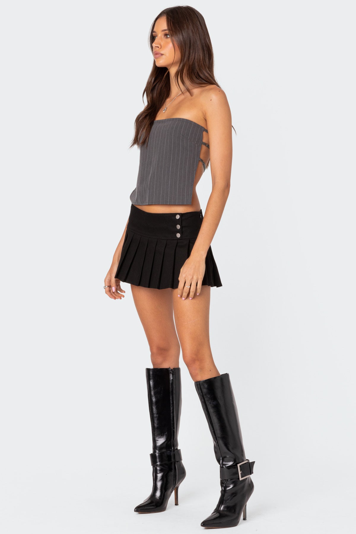 Gray and White Pinstripe Strapless Top