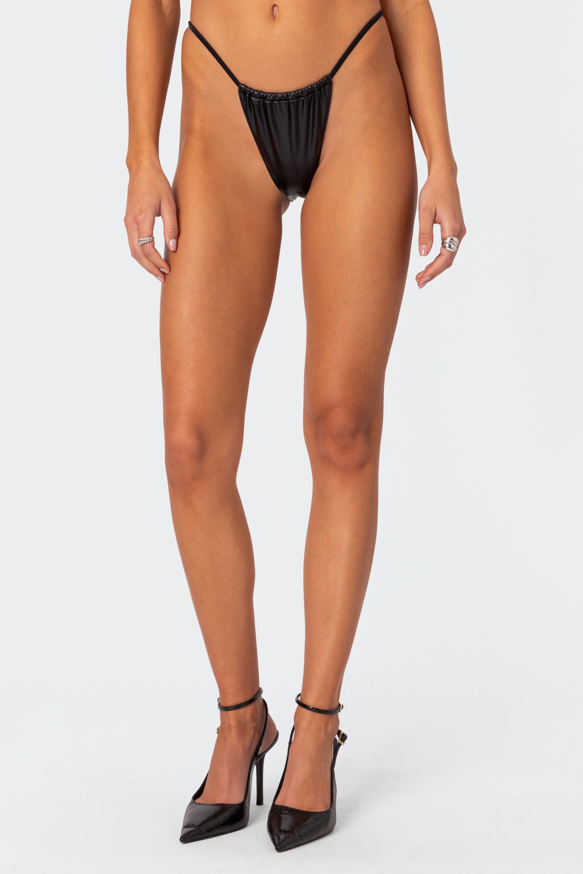 Black Faux Leather Bikini Bottom for Women