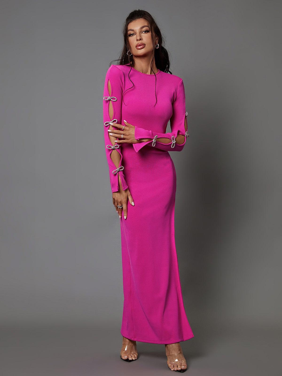 Chic Crystal Bow Bandage Maxi Dress - Elegant & Glamorous
