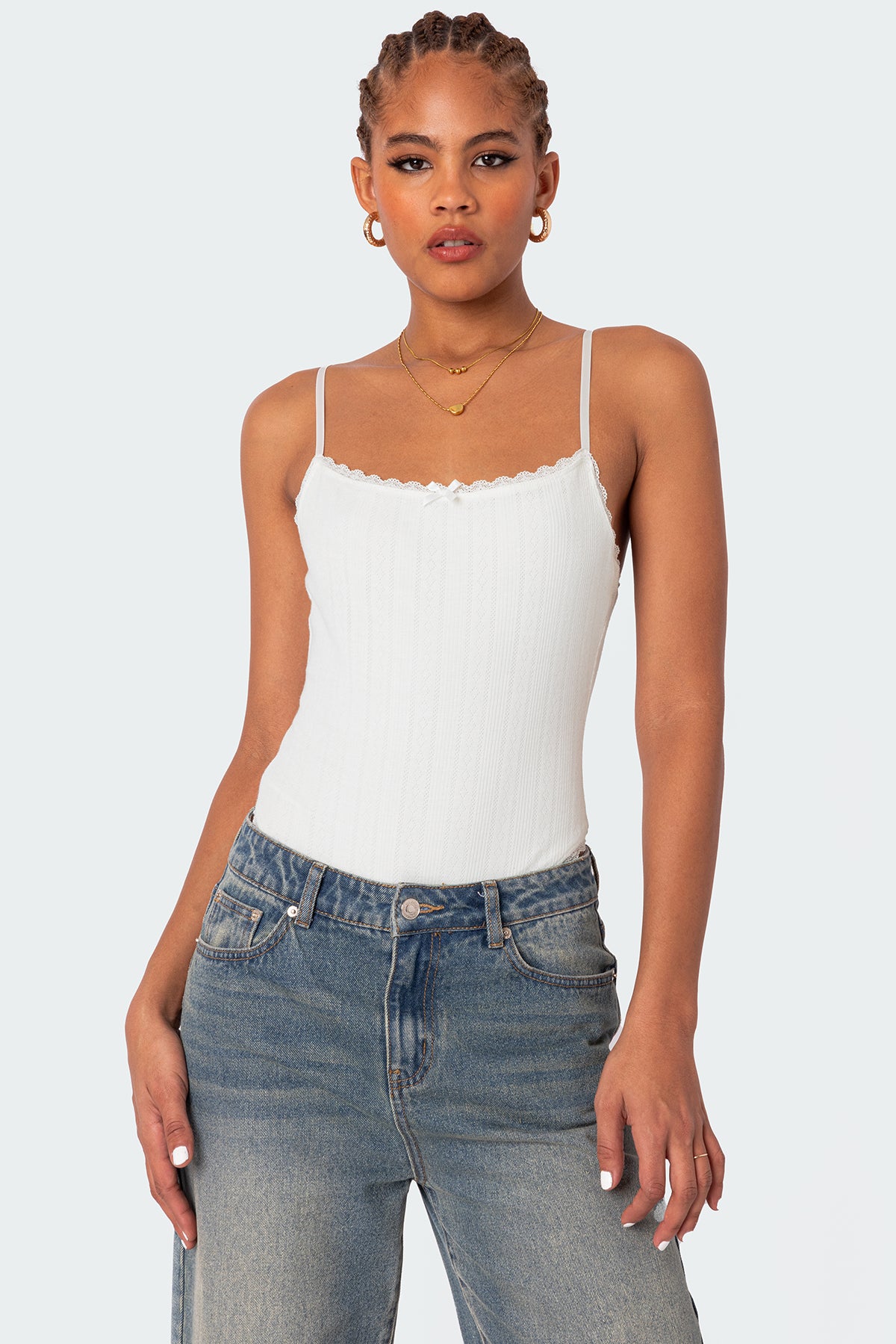 Krysten White Pointelle Lace Bodysuit