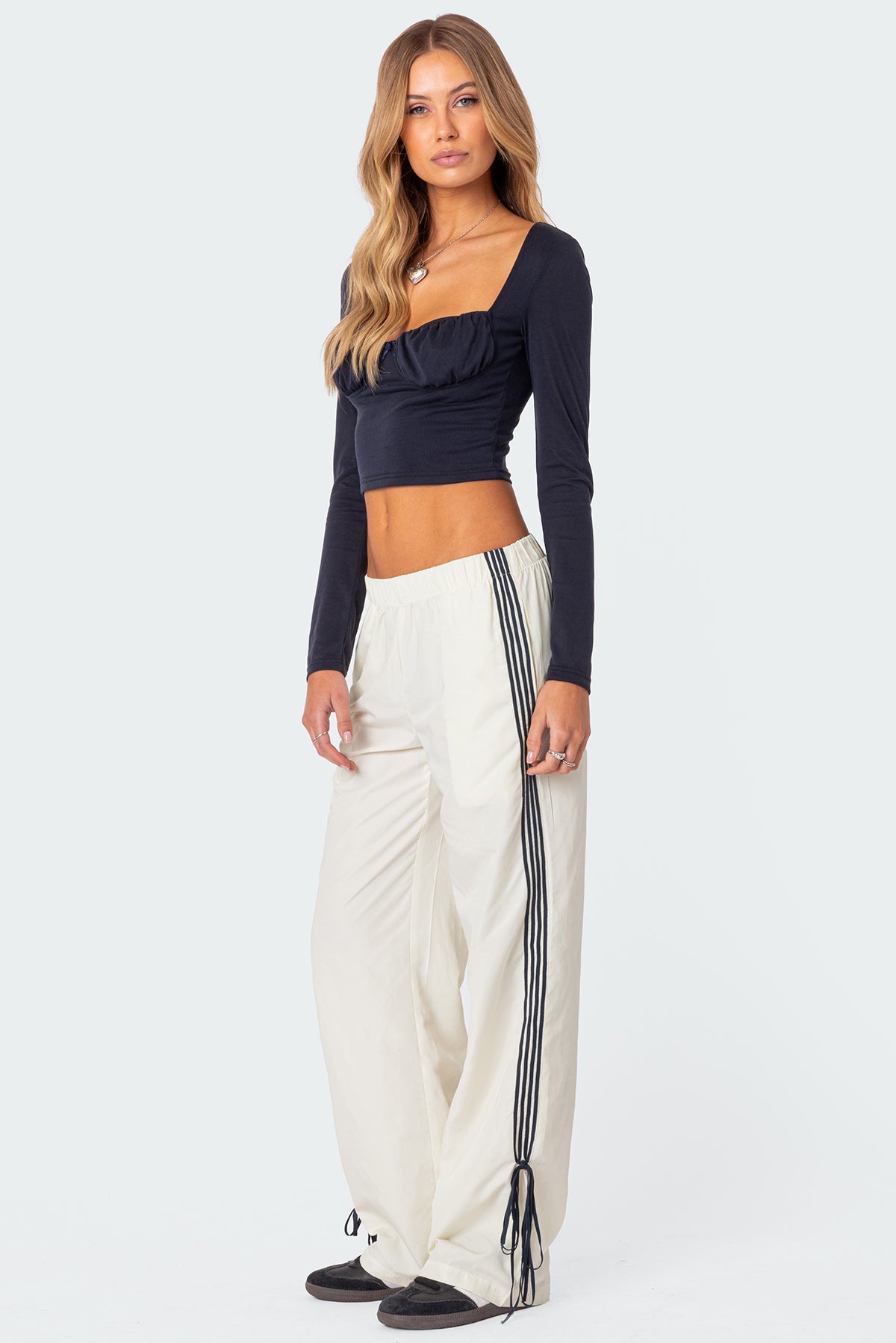 Navy Cupped Long Sleeve Top for Rainy Days