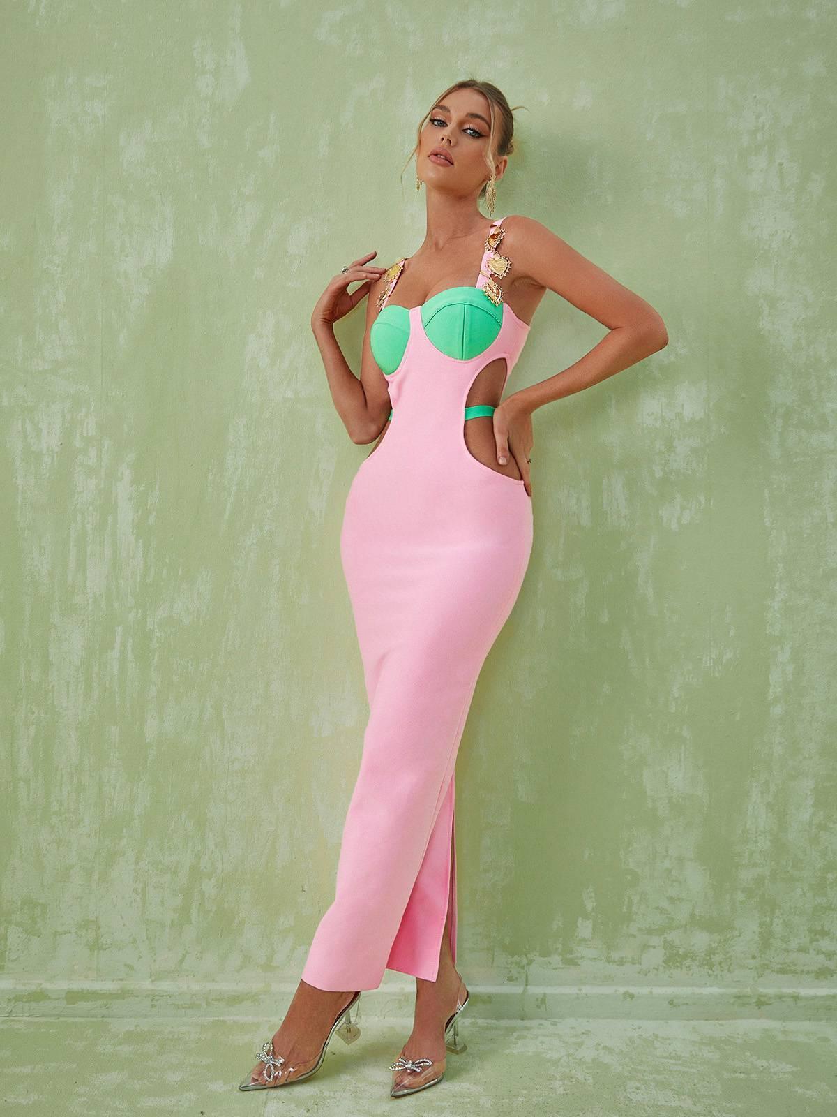 Pink Embellished Cutout Maxi Dress