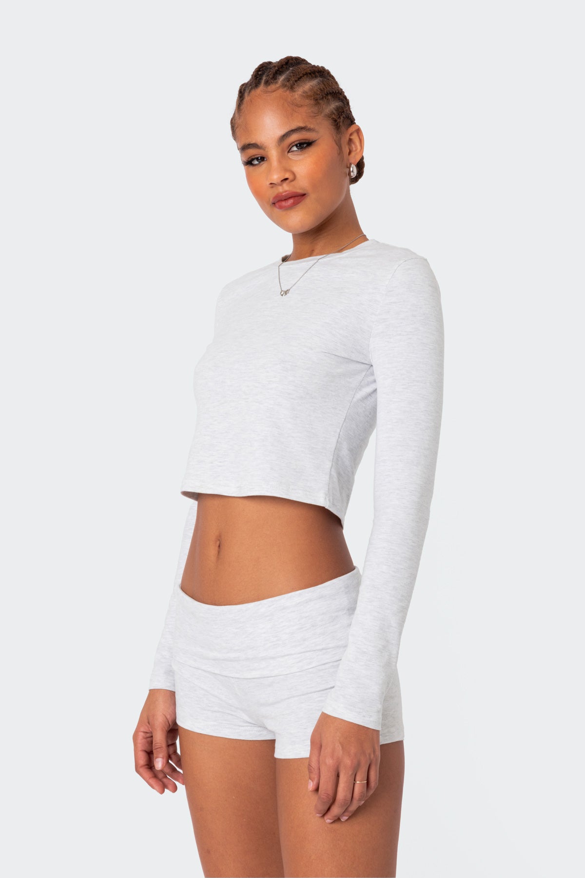 Cozy Gray Melange Long Sleeve Top for Women