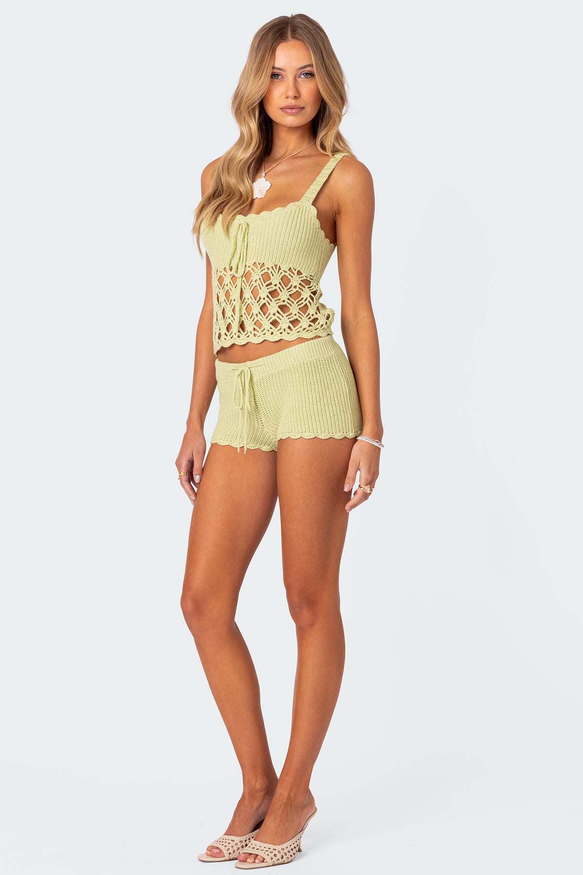 Crochet Knit Sage Top with Front Tie Detail