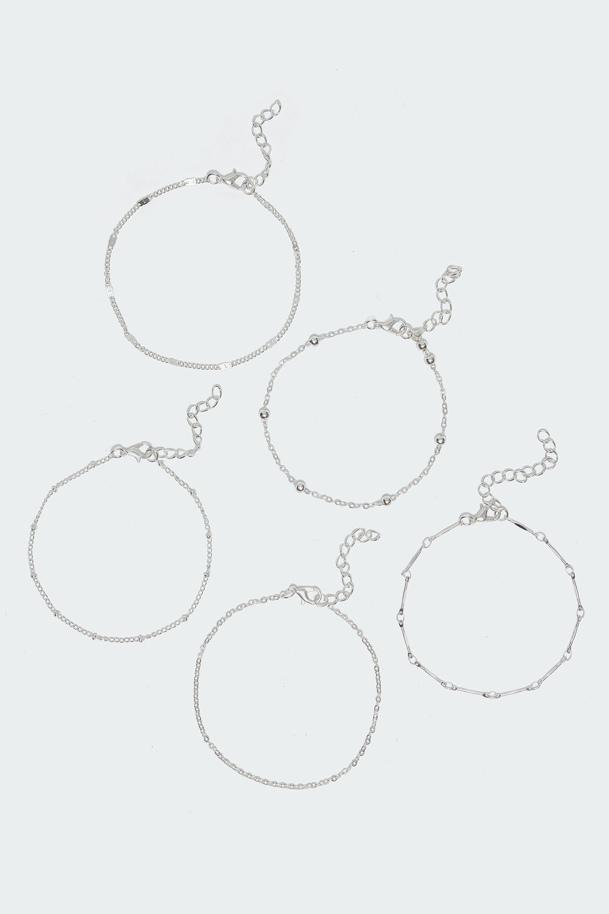 Silver Tone Metal Anklet Pack - Set of 5 Assorted Designs