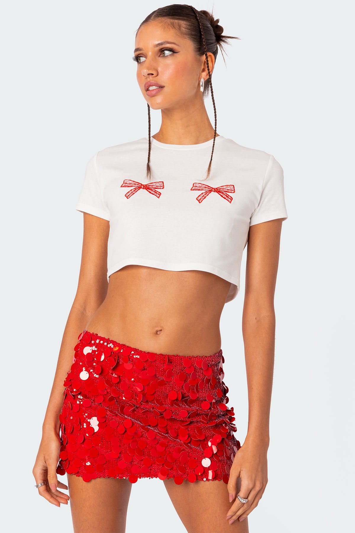 Embroidered White Cropped Shirt