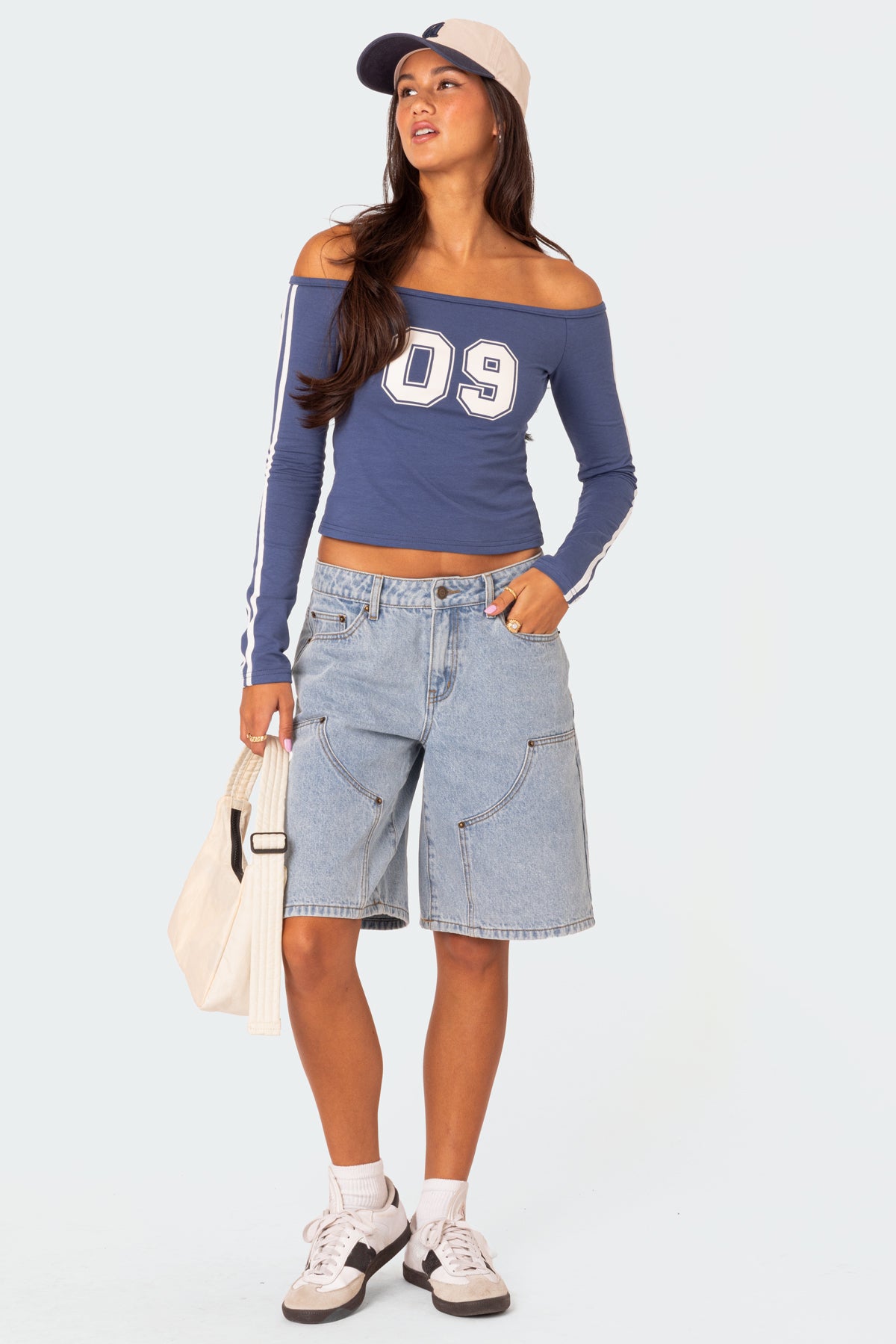 Light Blue Denim Bermuda Shorts for Women