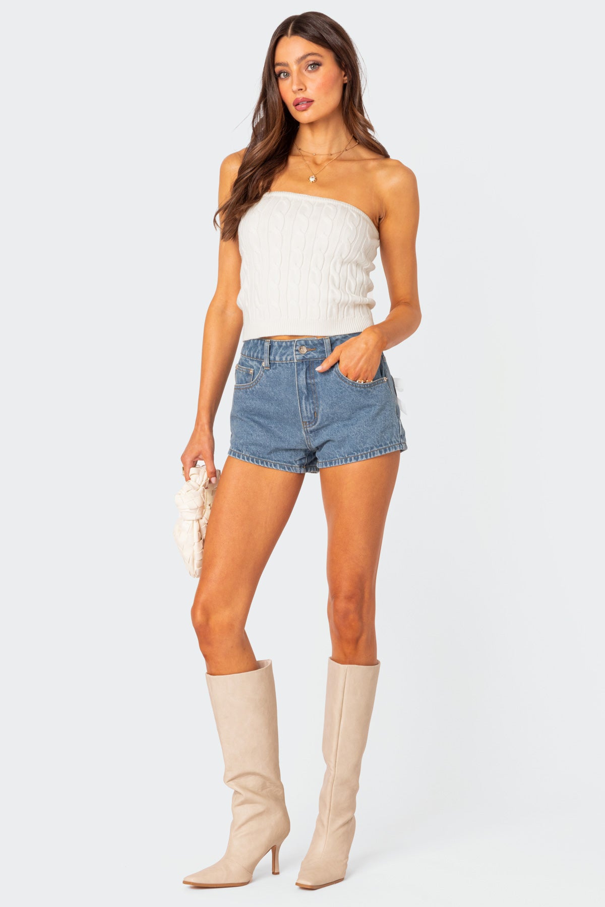 Blue Washed Denim Shorts with Heart Shaped Pockets